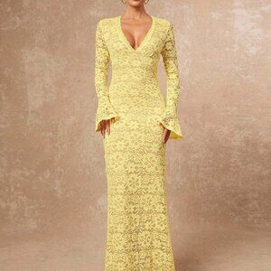 Yellow Elegant Women's Bodycon Lace Dress